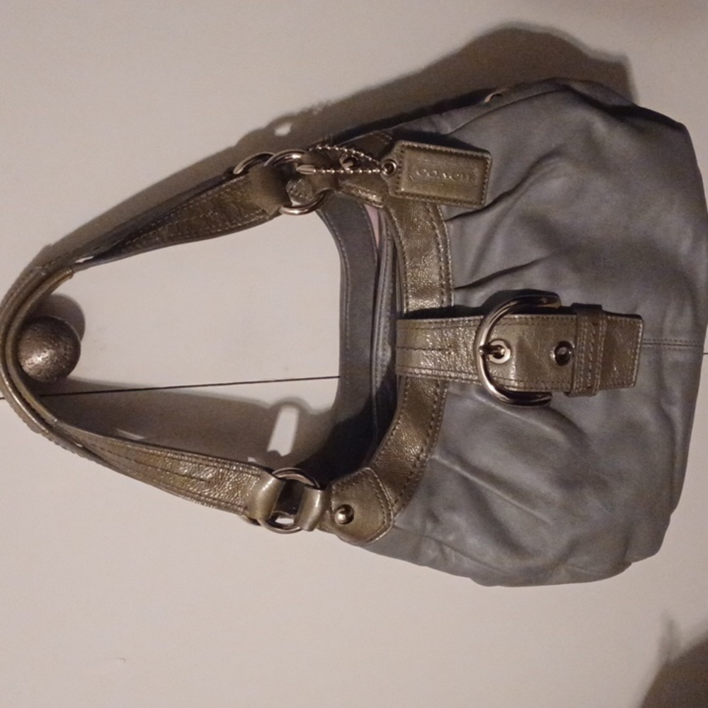 Coach light gray metallic trim handbag